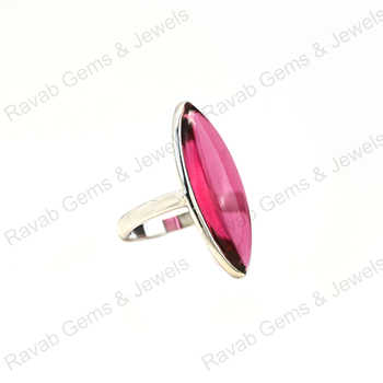 Top Selling 925 Sterling Silver Marquise Bezel Setting Ring 10x30mm Pink Tourmaline Quartz Fine Handmade Jewelry for Women