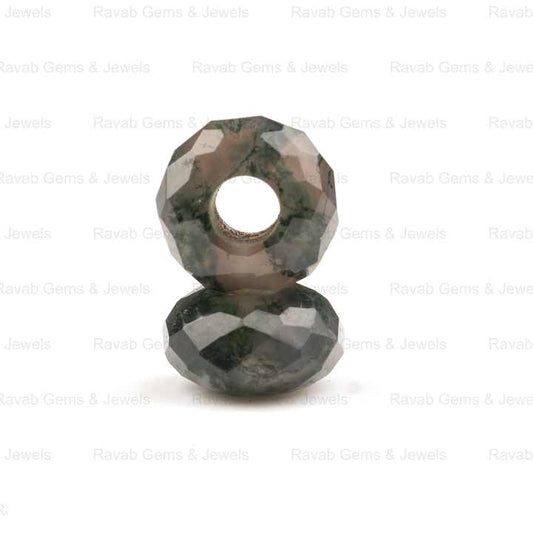14X8mm Genuine Polish Green Moss Agate Fancy Stylist Faceted Rondelle 5mm Size Big Hole Loose Gemstone Beads for Making Jewelry