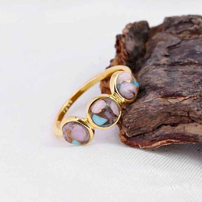 Hot Selling 5mm Mohave Pink Opal Copper Turquoise Handmade 925 Silver Gold Vermeil Half Eternity Women Ring Navajo Fine Jewelry