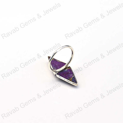 Best Quality Solid 925 Sterling Silver Purple Copper Turquoise Tringle Shape Bezel Setting Ring for Women Fine Handmade Jewelry