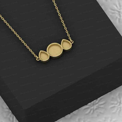 New 925 Silver Pear Round Collet Bezel Cup Semi Mount Charm Pendant Necklace Setting Jewelry Findings Components