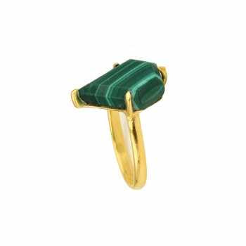 Hot Selling Round Shape Natural Malachite 9x15mm Gemstone Sterling Silver 18k Gold Plated Minimalist Simple Green Ring for Women