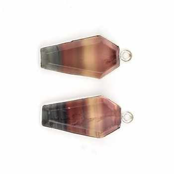 High Quality 925 Sterling Silver Coffin Shape Charm Pendant Bracelet 10x17mm Natural Smooth Multi Fluorite Fine Pendants Charms