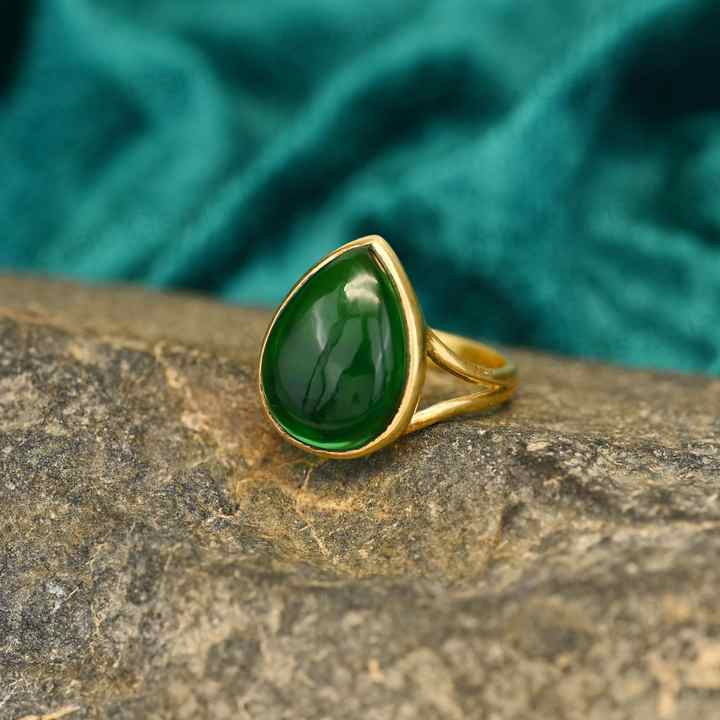 New Arrival Solid 925 Sterling Silver Chrome Diopside Hydro Pear Cabochon 10x14mm Bezel Setting 18k Gold Filled Ring for Women