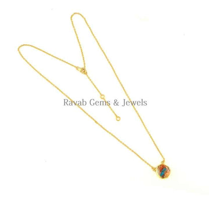 Best Selling Uneven Spiny Oyster Copper Turquoise 18k Gold Filled 18 Inch Chain Minimalist Layering Pendant Necklace for Women