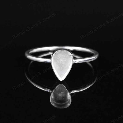 Genuine 925 Sterling Silver 7x9mm Pear Bezel Setting Simple Band Minimalist Ring Good For Resin & Ashes Work Keepsake Jewelry