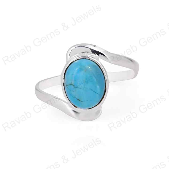 Top Quality Solid 925 Sterling Silver Natural Arizona Turquoise 8x10mm Bezel Setting Ring For Women Fine Handmade Jewelry