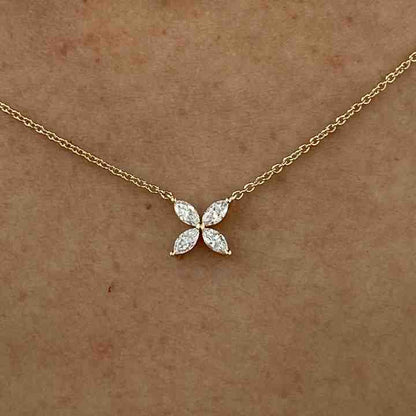 Mother's Day Sale Solid 925 Sterling Silver Marquise Brilliant Cut Lab-Diamond Clover Design Necklace For Women's Gifted Jewelry