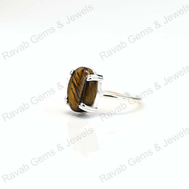 Best Selling Solid 925 Sterling Silver Natural Tiger Eye Oval Cabochon Setting Ring for Women Fine Handmade Christmas Jewelry