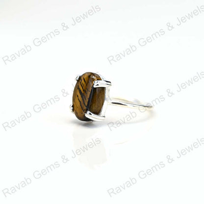 Best Selling Solid 925 Sterling Silver Natural Tiger Eye Oval Cabochon Setting Ring for Women Fine Handmade Christmas Jewelry