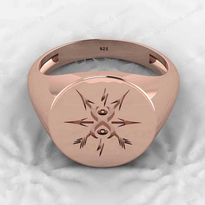 Hot Selling Genuine 925 Sterling Silver North Star Compass Engraved Monogram Signet Men's Ring Customized Personalized Jewelry