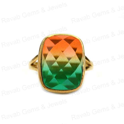 Superb 925 Sterling Silver Synthetic Watermelon Tourmaline Octa Checker Cut 12x16mm Bezel Setting 18k Gold Filled Ring for Women