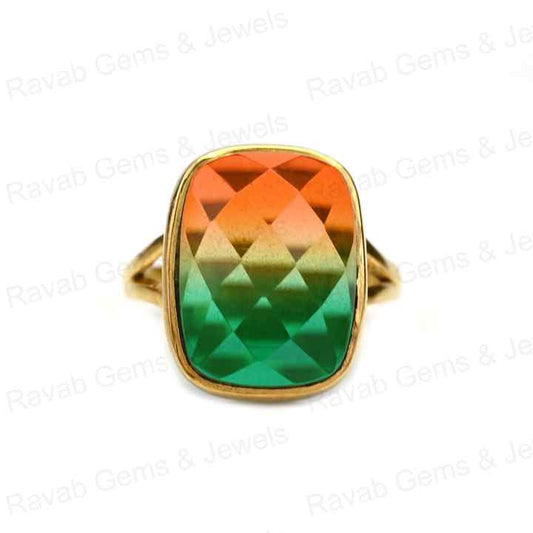 Superb 925 Sterling Silver Synthetic Watermelon Tourmaline Octa Checker Cut 12x16mm Bezel Setting 18k Gold Filled Ring for Women