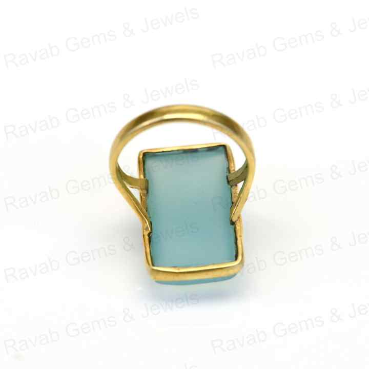 Best Selling 10x20mm Blue Chalcedony Stone 925 Silver Gold Vermeil Eternity Handmade Rectangle Bezel Women's Ring Fine Jewelry