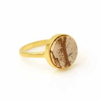 Best Selling Women's 12mm Flat Picture Jasper Gemstone Eternity Band Ring Handmade Genuine Silver Fine Jewelry with Gold Vermeil