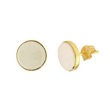 Hot Selling 9mm Natural White Agate Gemstone Bezel 18k Gold Plated Genuine 925 Silver Dainty Minimalist Stud Earring Women Gift