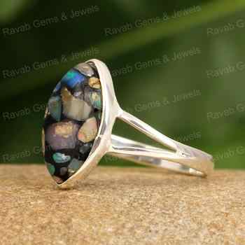 Hot Selling Genuine Black Opal Copper Solid 925 Sterling Silver Bezel Setting 7x15mm Marquise Shape Women Handmade Birthday Ring