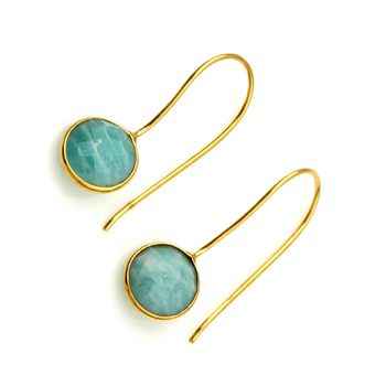 Best Selling High-Polished Gold Plated Sterling Silver Dangle Drop Earrings Amazonite Gemstone Stylish Fine Dangle Hoop Jewelry