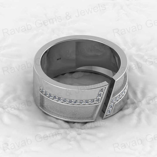 Solid 925 Silver 10mm Wide Band Cluster CZ Diamond Blank Adjustable Ring Setting DIY Breastmilk Keepsake Memorial Ashes Jewelry