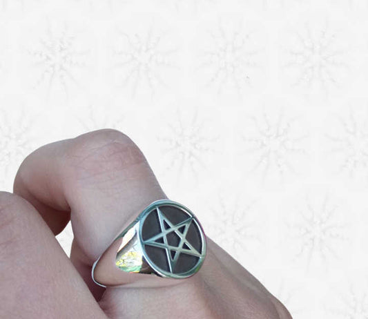 Christmas Sale Solid 925 Sterling Silver Pentacle Star Signet Engraving Signet Ring for Women & Men Fine Handmade Unique Gifts