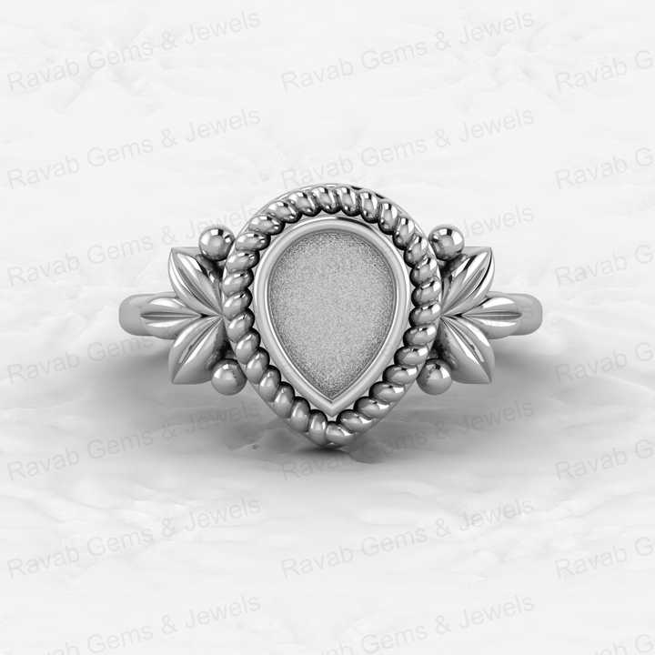 Solid 925 Silver 6x8mm Pear Bezel Cup Base Setting Leaf Braided Design Good For Resin Ashes Work Jewelry Findings Component
