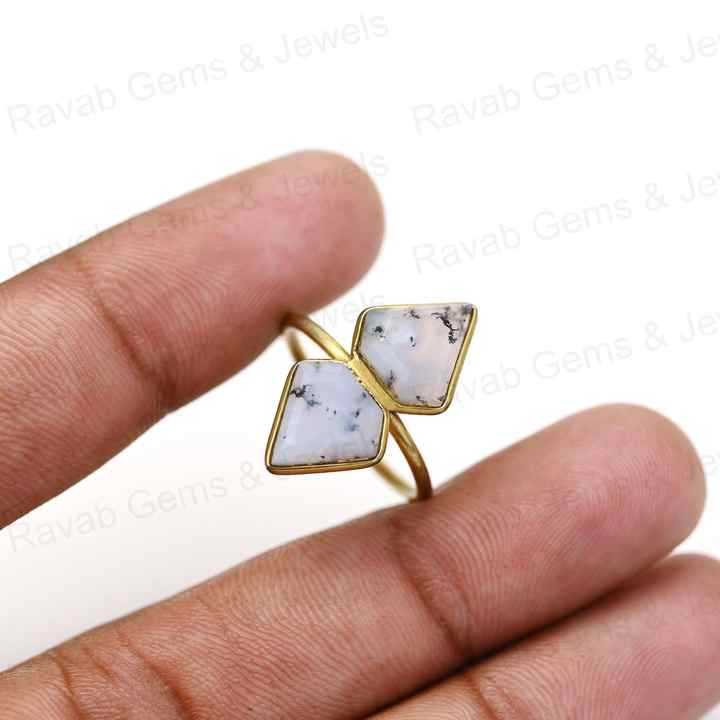 Christmas Sale Solid 925 Sterling Silver Natural Dendrite Agate Fancy Cut 10x14mm Bezel Setting Ring for Women Fine Jewelry