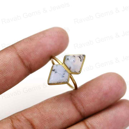 Christmas Sale Solid 925 Sterling Silver Natural Dendrite Agate Fancy Cut 10x14mm Bezel Setting Ring for Women Fine Jewelry