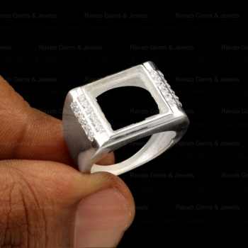 Top Selling 925 Solid Silver Mens Ring 10x12mm Crown Rectangle Zircon Semi Mount Blank Bezel Setting Custom Jewelry