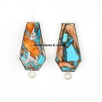 Top Quality Mohave Spiny Oyster Copper Turquoise 925 Silver 10x17mm Coffin Charm Pendant For Bracelet Necklace Fine Jewelry