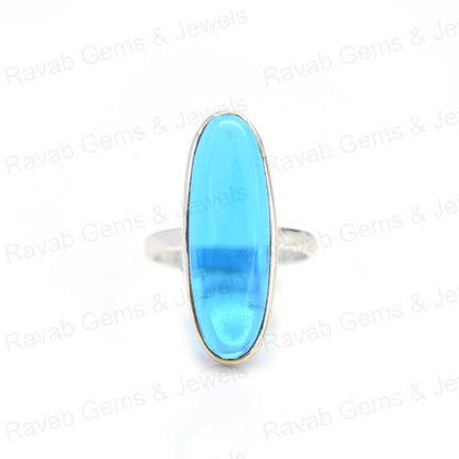 Top Selling Solid 925 Sterling Silver Blue Topaz Quartz 10x30mm Long Oval Bezel Setting Ring for Women Fine Handmade Jewelry