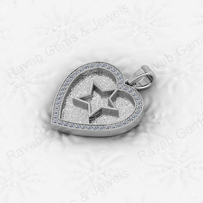 New Arrival Genuine 925 Sterling Silver 25mm Star in Heart Charm Pendant Semi Mount Blank Setting Good for Resin DIY Jewelry