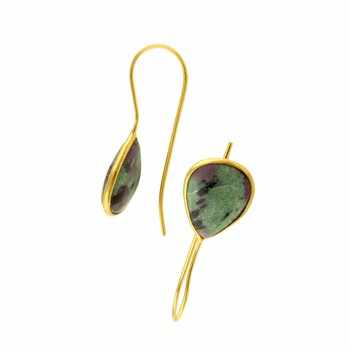 Top Quality Handmade 925 Sterling Silver Dangle Earrings 18K Gold Plated Lovely Ruby Zoisite Natural Gemstone Teardrop Design"