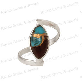 Best Quality Solid 925 Sterling Silver Fine Ring Multicolor Oyster Turquoise Marquise Shape 7x15mm Bezel Setting Rhodium