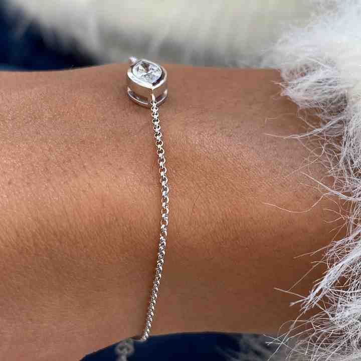 Genuine 925 Sterling Silver Lab-Diamond Marquise Brilliant Cut Bezel Setting Link Chain Minimalist Handmade Bracelet For Women
