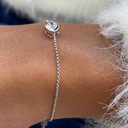 Genuine 925 Sterling Silver Lab-Diamond Marquise Brilliant Cut Bezel Setting Link Chain Minimalist Handmade Bracelet For Women