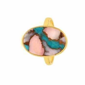 Top Quality 925 Solid Sterling Silver Fine Jewelry Ring for Women Mohave Pink Opal Copper Turquoise 12x16mm Oval Bezel Setting
