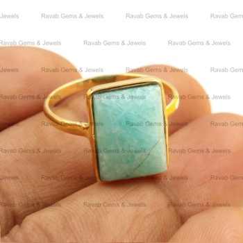 18K Gold Plated Boho Style Handmade Fine Sterling Silver Wedding Anniversary Ring 12x16mm Natural Amazonite Smooth Parties
