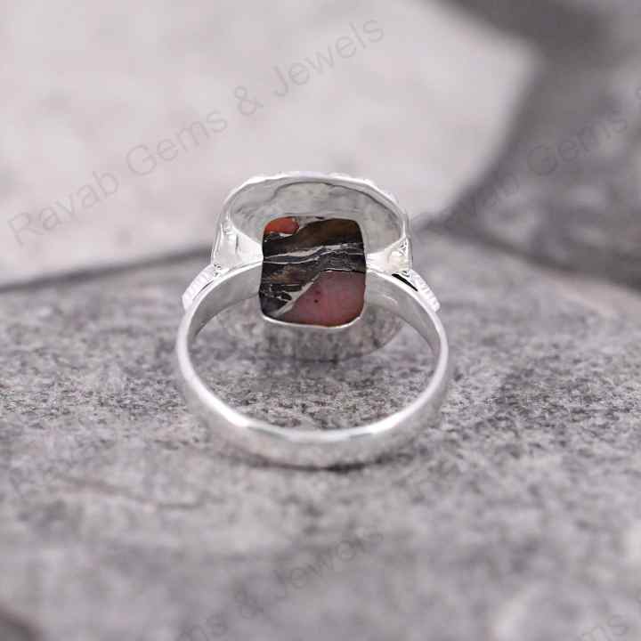 Hot Selling Designer Beaded Cushion Bezel Ring 12x16mm Mohave Pink Copper Opal Solid 925 Sterling Silver Handmade Fine Jewelry