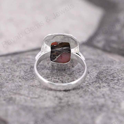 Hot Selling Designer Beaded Cushion Bezel Ring 12x16mm Mohave Pink Copper Opal Solid 925 Sterling Silver Handmade Fine Jewelry