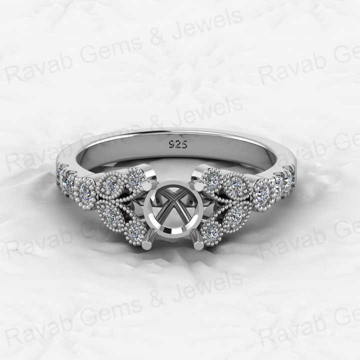 Solid 925 Silver 6mm Pave CZ Diamond Semi Mount Top Quality Filigree Open Blank Ring Prong Setting Memorial Jewelry DIY Findings