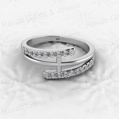 New Arrival Genuine 925 Silver Gold Vermeil Cross Multi Eternity Diamond CZ Band Engagement Ring for Women Fine Jewelry