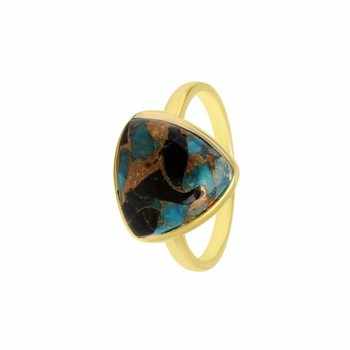 Top Selling 925 Sterling Silver Fine Jewelry Handmade 12mm Trillion Ring Mohave Blue Copper Turquoise Gemstone Unique for
