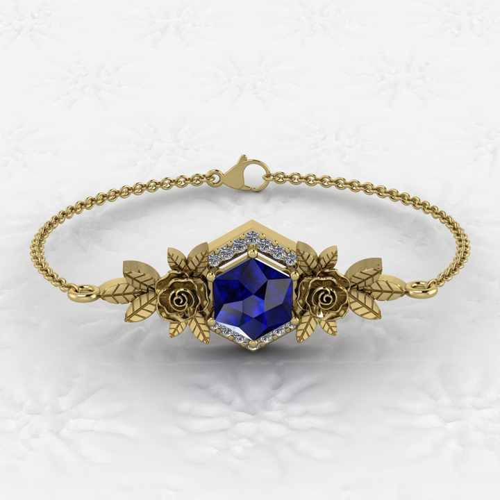 8mm Sapphire Quartz Hexagon Prong Setting Floral Minimalist Bracelet for Women Beautiful Real 925 Fine Chain Link Bracelets