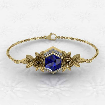 8mm Sapphire Quartz Hexagon Prong Setting Floral Minimalist Bracelet for Women Beautiful Real 925 Fine Chain Link Bracelets