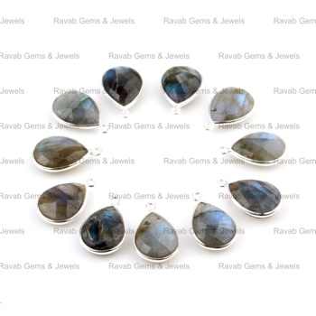 Best Selling 12x16mm Pear Shape Natural Labradorite Gemstone Bezel Pendant Fine Sterling Silver Necklace Charm for Gift