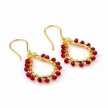 Top Quality 925 Sterling Silver Gold Plated Handmade Trendy Fashion Beaded Drop Earrings Rudy Gemstone Pear Design for Women