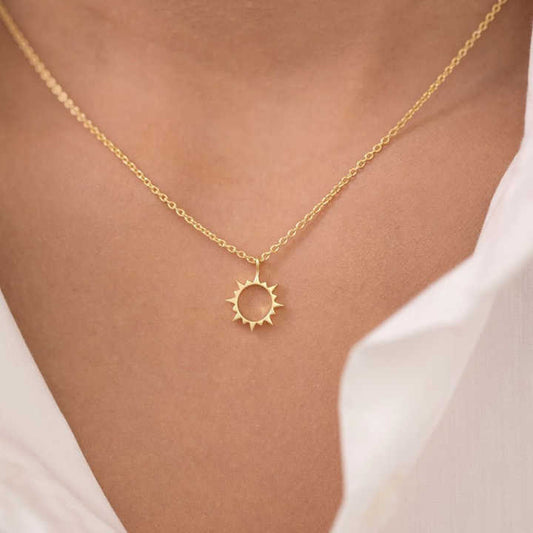 Valentine Sale Solid 925 Sterling Silver 14k Gold Plated Sun Design Vermeil Eternity Pendant for Women Fine Handmade Jewelry