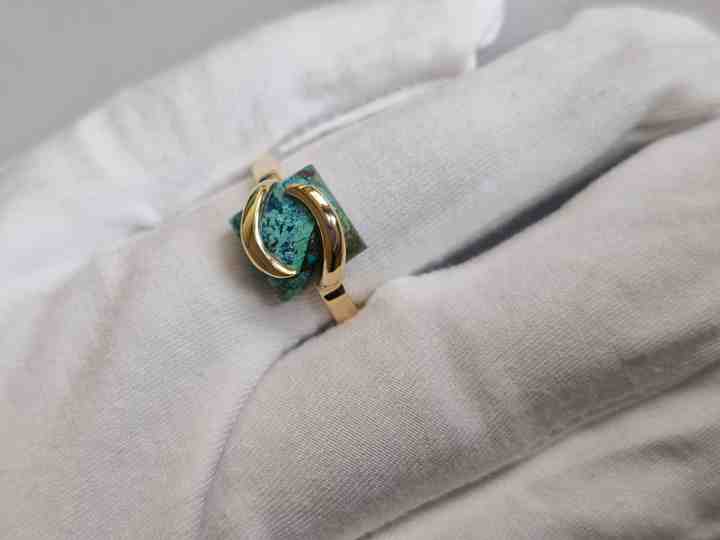 Best Selling 10mm Mohave Chrysocolla Copper 18k Gold Vermeil 925 Silver Eternity Designer Prong Square Ring Women Jewelry