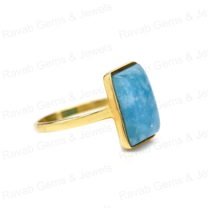 Handmade 18K Gold Plated Silver Dainty Rectangle Ring Latest Design 12x16mm Natural Smithsonite Gemstone Bezel Fine Rings Her