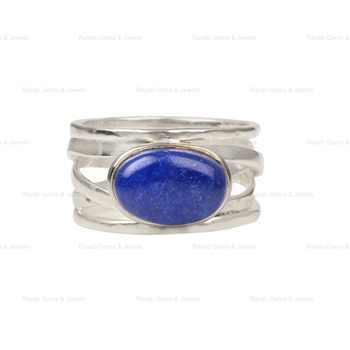 Best Selling Women's Dainty Sterling Silver Multi-Band Ring High Quality 10x14mm Lapis Lazuli Gemstone for Spring Band Jewelry